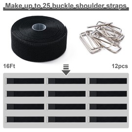 2" x16Ft Hook and Loop Straps with 12 Metal Buckles, Adjustable Fastening Cable Straps, Free Cut Length, Reusable Nylon Cable Ties for Organizer or Storage, 2 inch Wide Black