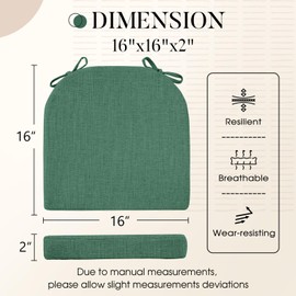 Basic Beyond Chair Cushions for Dining Chairs 4 Pack, Kitchen Chair Cushions with Ties and Non Slip Backing, 16 x 16 inches Chair Pads for Dining Chairs (Forest Green)