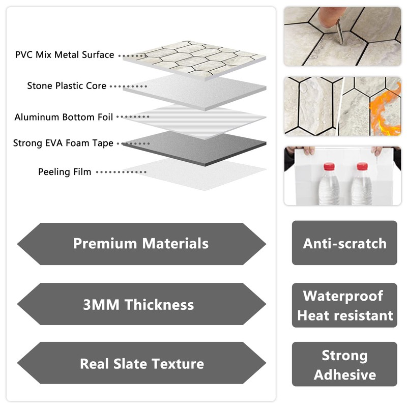 Vamos Tile Long Hexagon Peel and Stick Backsplash Tile -