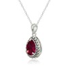 Ice Gems Sterling Silver Created Ruby Pear-Cut Oxidized Rope Pendant
