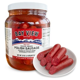 Bay View Smoked Pickled Polish Sausage, No MSG, Gluten Free, No Soy, 0g Sugar, 8g Protein, Hardwood Smoked, Mouthwatering Pickled Snack (1, Hot)