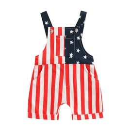 Toddler Boy Girl Overalls Fourth of July American Flag Overalls Shorts Kids Summer Suspender Jumpsuit Romper Outfit (A Red, 2-3 Years)