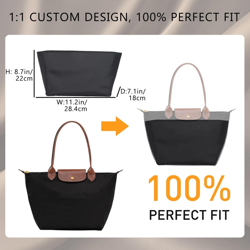 Nylon Purse Organizer Insert for Longchamp Le Pliage Tote Large,