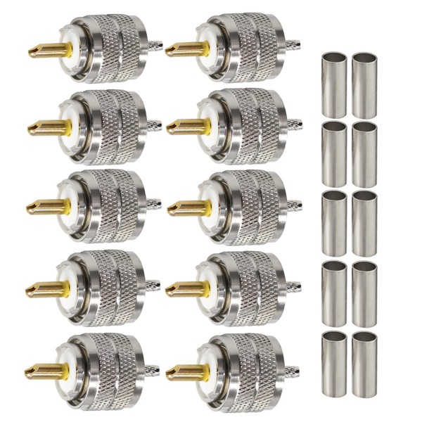 UHF Connector 10 Pack TUOLNK M Shape PL259 Male Plug Crimp Coax Adapter for SO239 PL-259 RF Connector RG316 RG179 CB Compatible with Amateur Radio Antenna