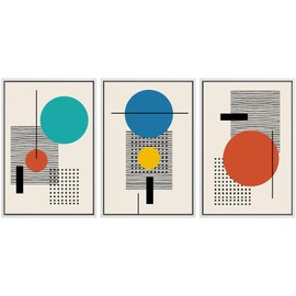 SIGNWIN Framed Canvas Wall Art Colorful Boho Decorative Art Geometric Patterns Illustrations Abstract Bohemian Urban Multicolor for Home Office - 24"x36"x3 White