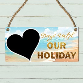 "Days Until Our Holiday" Countdown Plaque - Customised Vacation Chalkboard Sign in MDF Wood – Beach and Sunset Themed Holiday Countdown for Family or Couples (Beach, Without Pen)