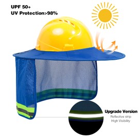 LIZMOF Hard Hat Sun Shade - High Visibility Visor Neck Shade With Reflective Strip, Full Brim Accessory for Men & Women (Hat Not Included), Blue, 2 Pack