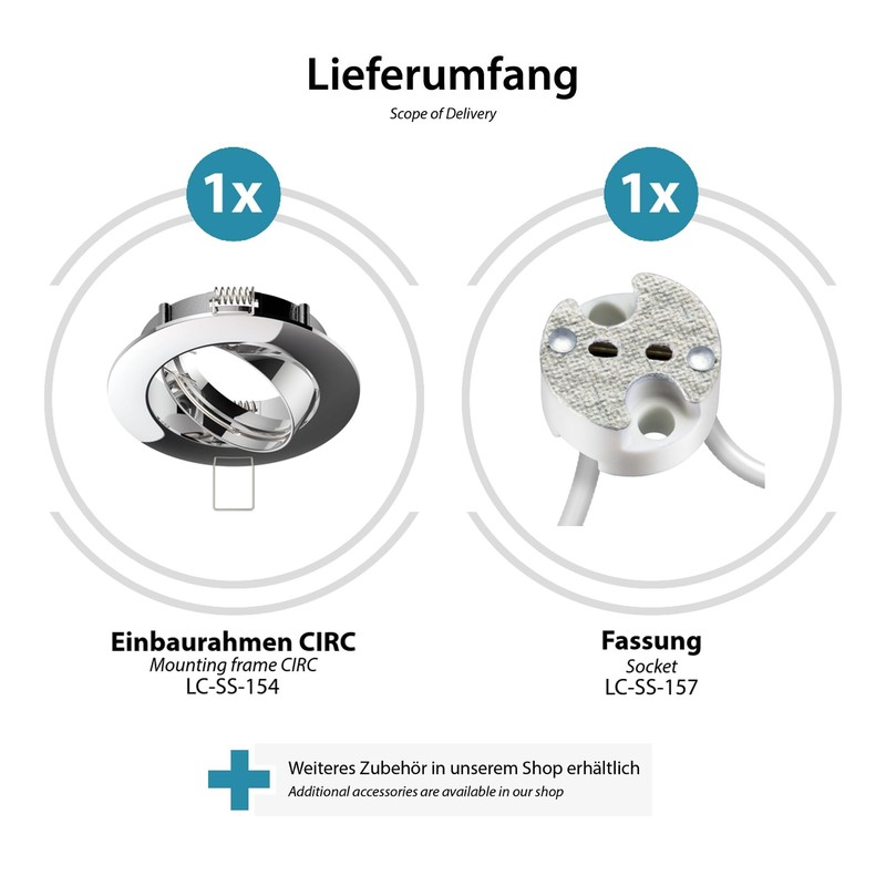 ledscom.de Circ Ceiling Mounting Frame Aluminium Pivoting Chrome (LED/Halogen/MR16/50 mm)