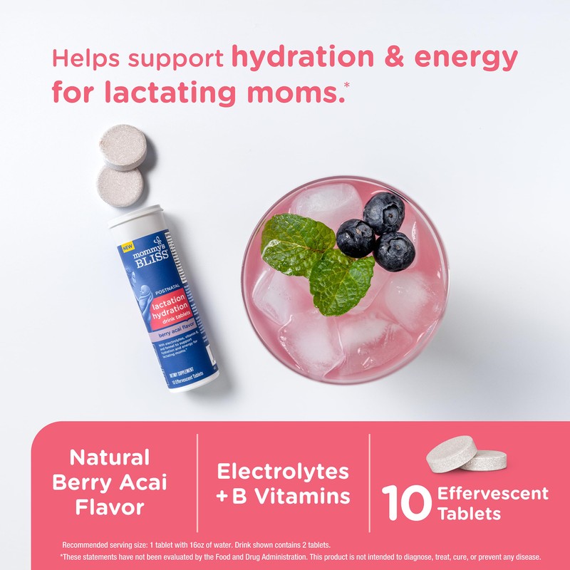 Mommy's Bliss Lactation Hydration Drink Tablets, Berry Acai Flavor, Electrolyes