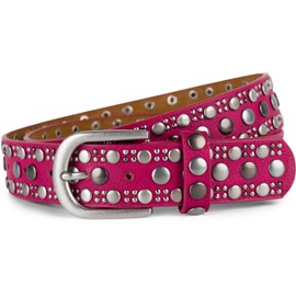 styleBREAKER Ladies Studded Belt Unicoloured with different round studs, Faux Leather Unicoloured, Waist Belt, Belt can be shortened 03010124, Colour:Raspberrys, size:100cm