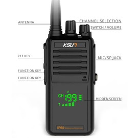 Handheld Two-Way VHF Marine Radio IP68 Waterproof LED Screen International Marine Channels 136-174 MHz 8000 mAh Battery KSUN P85(1 Pack)