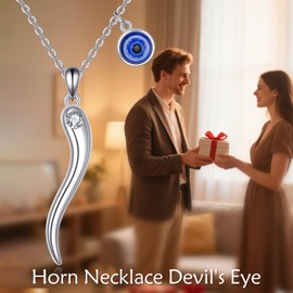 VONALA 925 Sterling Silver Italian Horn Necklace for Women Men Italian Horn Amulet Charm Jewelry