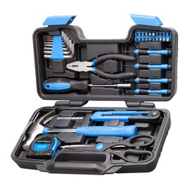 CARTMAN 39-Piece Home Tool Set Kit, Essential Household Hand Tools with Plastic Storage Case, Blue