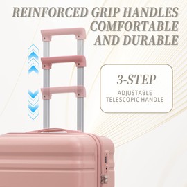 Merax 3-Piece ABS Hardshell Luggage Set – Lightweight, Tough & Scratch-Resistant, Pink Horizontal Stripe, 20/24/28 Inch