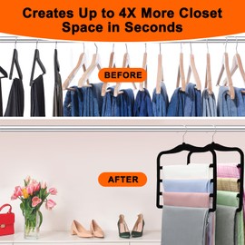Closet Organizers and Storage,2 Pack Pants Hangers Space Saving,Velvet Hangers, Dorm Room Essentials for College Students Girls Boys Guys,Non Slip Organization and Storage Scarf Jeans Hangers