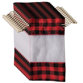 Red and Black Checkered Drawstring Cotton Pouch (Red, 10x15cm, 12-Piece Pack)