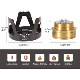 REDCAMP Mini Alcohol Stove for Backpacking, Camping Stove Lightweight Brass Spirit Burner with Aluminium Stand for Camping Hiking Alcohol Stove Black