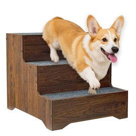 Furniture Style Dog Stairs, Wooden Pet Steps for Small Medium Dogs Cats, Non-Slip 3-Step Wide Dog Ladder for High Bed, Sofa, Couch – Solid Stair for Elderly, Injured, Recovering or Short-Legged Pets