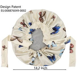 SENGTERM Satin Sleep Cap Double Layer Elastic Satin Bonnet Gorge Hat Wide Silky Band for Black Women with Long and Curly Hair, Butterfly