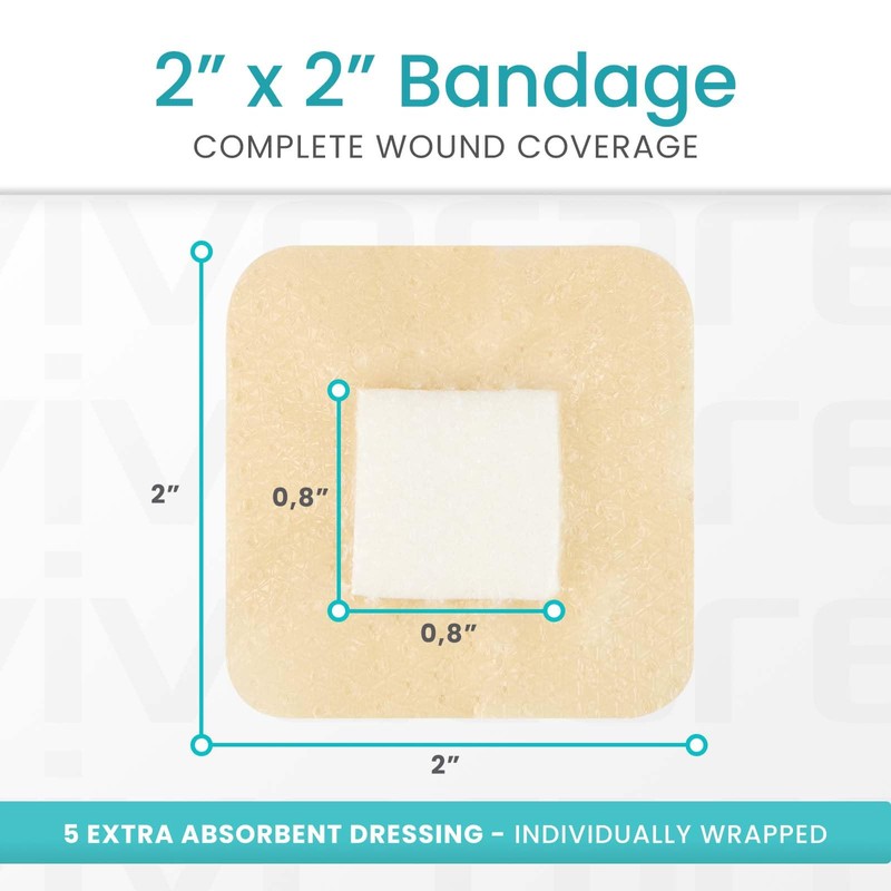 ViveCare Silicone Foam Dressing 2x2 with Border Adhesive - Bed