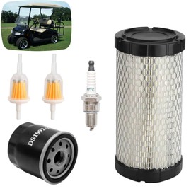 Golf Cart Tune Up Kit for EZGO TXT RXV 2008 and up Gasoline Vehicles, for Kawasaki 4 Cycle Engines Parts, Air Filter 28463G01 Oil Filter 607454 with 2Pcs Fuel Filter 72084G01 and Spark Plugs 607462