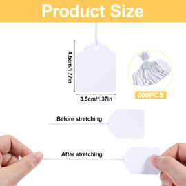200 Piece White Gift Tags Small Price Tags with Elastic String 1.38×1.77inch Writable Blank Label Display Tag Marking Shipping Label for Clothes Jewelry Product Price Marking