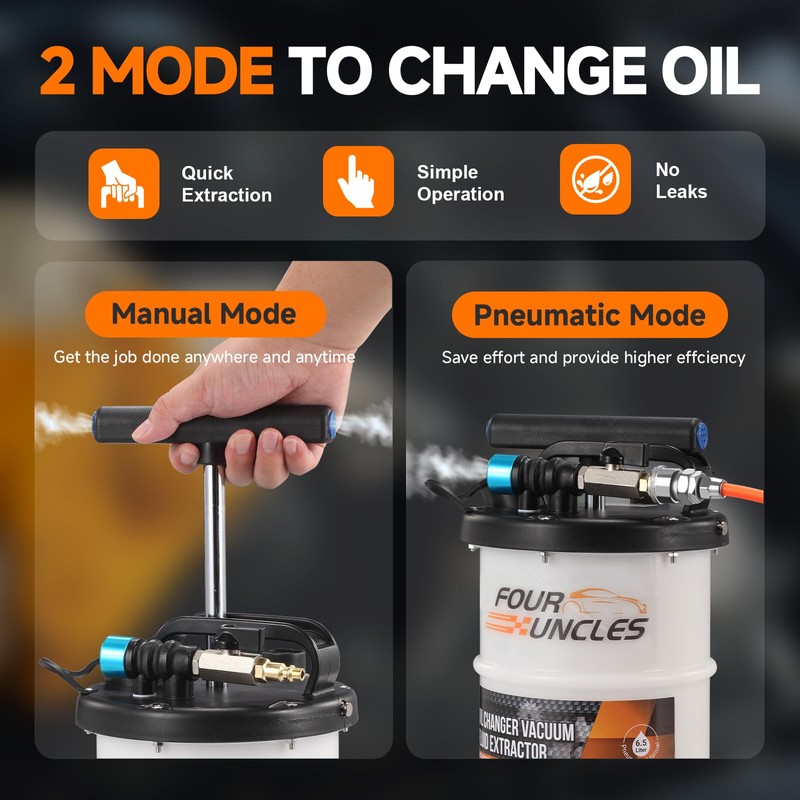 FOUR UNCLES 6.5L Oil Extractor - Pneumatic/Manual Vacumm Fluid Extractor
