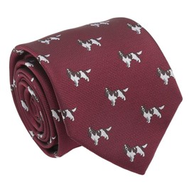 DQT Men's Embroidered Dog Design Novelty Classic Tie (Burgundy English Springer Spaniel)