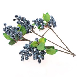 Quancru 4pcs Artificial Blueberries Fruit Stems Fake Berries Picks Flowers Plant Decorations DIY Flower Arrangement Garland Bouquet Home Wedding Party
