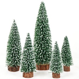 Fayavoo Mini Christmas Tree Bottle Brush Christmas Trees, 5Pcs Small Artificial Tabletop Christmas Trees, Miniature Sisal Frost Christmas Trees for Winter Snow Ornaments Christmas Crafts
