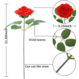 Isquene [25PCS] Red Roses Artificial Flowers with Long Stem Real Touch Fake Foam Roses for Decoration DIY Wedding Bouquets Centerpieces Bridal Shower Mothers Day Party Flower Arrangements Home Decor