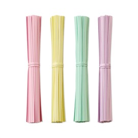 OWLFAVO 800 Pcs 6" Macaron Twist Ties with 1 Storage Box, Plastic 6 Inch Wire Ties for Bread Candy Cookies Bags, for Garden Household and Office Use, 4 Colors