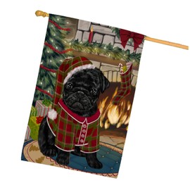 Doggie of the Day Pug Dog House Flag - Christmas Stocking was Hung - Holiday Outdoor Double Sided Pet Portrait Home Garden Decor 28"w x 40"h, HFLG57602
