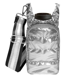 heluqu Water Bottle Carrier Bag - Quilted Crossbody Water Bottle Holder with Strap, Stylish Puffer Tote Bag for Water Bottle, Water Bottle Sling Bag for Outdoor Travel