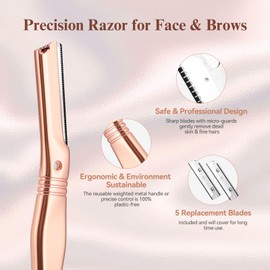 EROWZOLA Dermaplane Razor for Women Face with 6 Refill Blades, Dermaplaning Tool Face Razors for Removes Facial Hair, Peach Fuzz, Reusable Metal Handle Eyebrow Razor (Rose Gold) | EROWZOLA