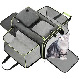 NALIYOUHU Cat, Dog Carrier for Pets Up to 20 Lbs,Expandable Pet Carrier Bag Large Mesh Safe,Airline Approved Animal Carrier Soft-Sided,Chihuahua,Foldable Portable Pet Home,Washable,Travel (Green)