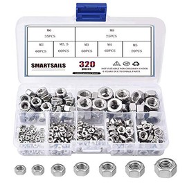 320Pcs Metric 304 Stainless Steel Hex Nuts Assortment Kit for Screw Bolt (M2 M2.5 M3 M4 M5 M6 M8)