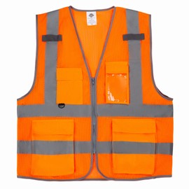 Dazonity High Visibility Mesh Safety Vest with Multi Pockets and Zipper, Fit for Men & Women, Work, Construction, Surveyor