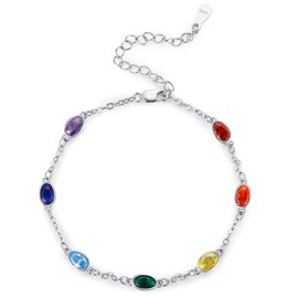 MEDWISE Chakra ankle Bracelet Sterling Silver Oval Chakra Anklet 7 Chakra Ellipse Summer Beach Anklet Bracelet Link Hot Wife Ankle Bracelet Birthday Christmas Gifts for Women Wife Girlfriend