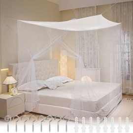 Mosquito Net Bed Travel, Mosquito Net Double Bed and Single, Single Door, White Hanging Bed Net with 8 Hanging Rings, Mosquito Net Bed Curtain, Bed Canopy Fine Mesh for Home and Camping, 200 x 180 x 165 cm