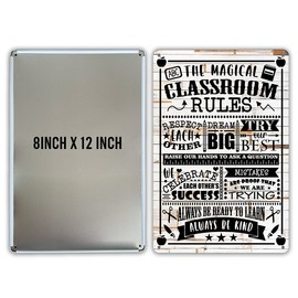 QIONGQI Funny classroom Rules Metal Tin Sign Wall Decor Rustic Farmhouse Classroom Sign Decor Gifts(Wooden Style)