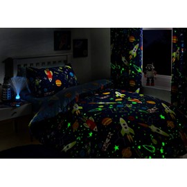 Bedlam - Supersonic - Glow In The Dark Duvet Cover Set, Junior Bed Size, Blue Bedding