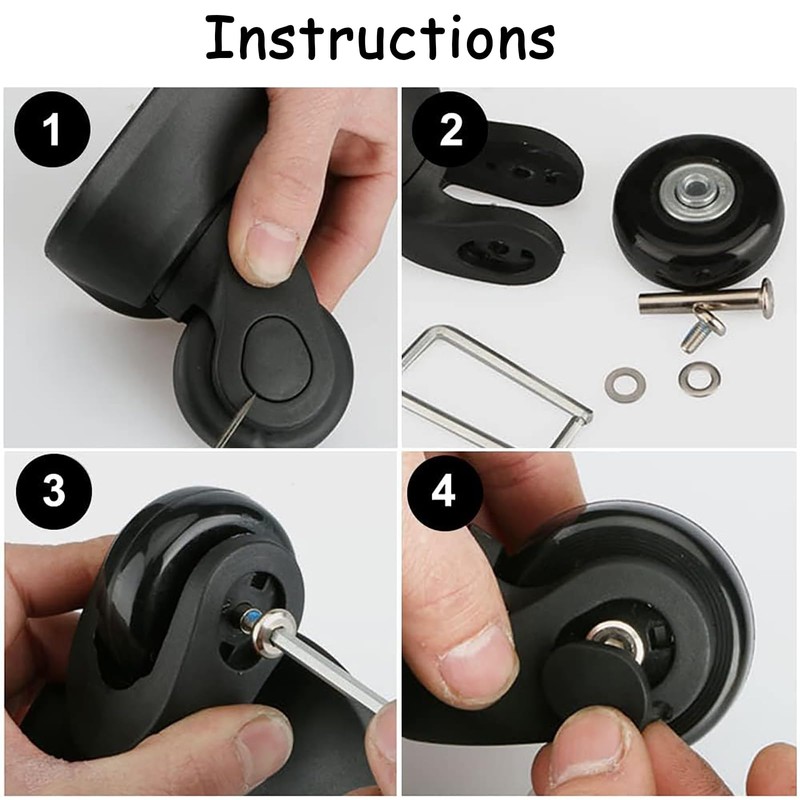 Pack of 4 Suitcase Wheels Replacement Wheels, Universal Luggage Suitcase