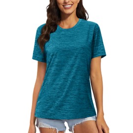 MAGCOMSEN Workout Shirts for Women Crewneck Sports Fitness Running Athletic Lightweight Activewear Sapphire Blue, L