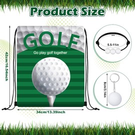 Patelai 36 Pcs Sport Party Favors Sports Drawstring Gift Bags Goodie Treat Candy Bag Adjustable Bracelets Keychains for Birthday Party Supplies Decorations(Golf)
