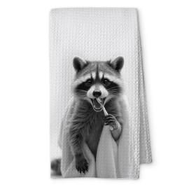 Threegoat Funny Cute Raccoon Hand Towels for Bathroom,1 PCS Raccoon Decor Cute Kitchen Towels,Animal Decorative Towels for Kids' Bathroom,Raccoon Gifts for Women, Pet Owners Housewarming - B09