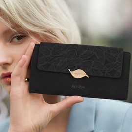 ArtsEye Wallets for Women PU Leather Large Capacity Wallet for Women RFID Blocking, black, Modern