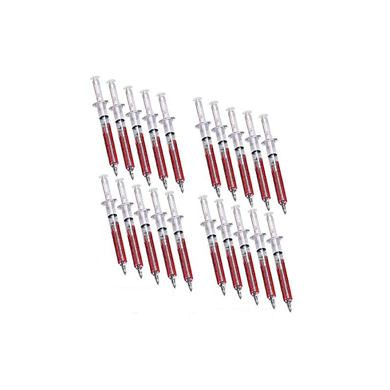Novelty Nurse 20 fake 'Blood' Syringe Pens Black Ink Bulk