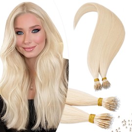 TESS Nano Beads Hair Extensions 100% SSS Grade Real Human Hair for Women UK #70 Ultra Platinum Blonde 16 Inch 35g (Nano Rings Tip Included)