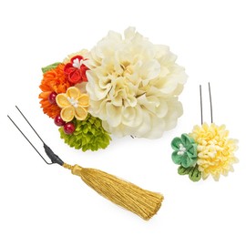 Kyo no Miyabi Hair Ornament, Comb & U Pin 3-piece Set, White
